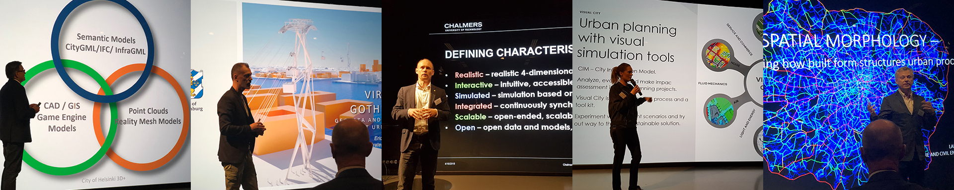 Bildbeskrivning: Initiativseminarium Virtual Cities, 5 presentatörer